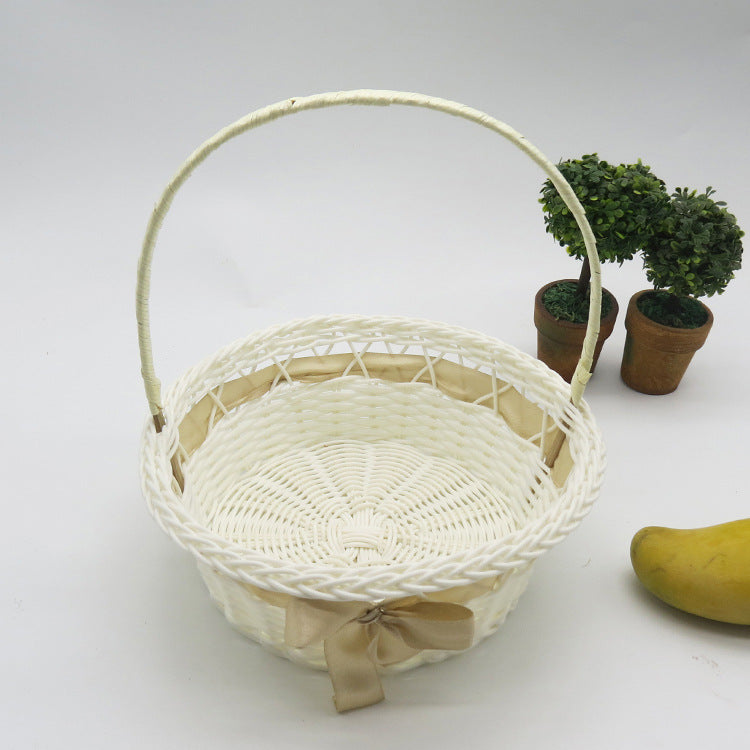 PP Woven Round Gift Basket with Handle and Decorative Ribbon