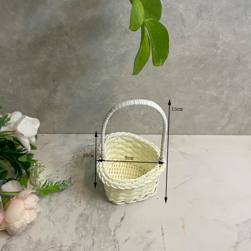 Mini PP Woven Basket with Handle, Small Desktop Storage Organizer