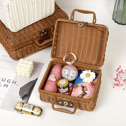 PP Woven Suitcase Storage Basket with Metal Lock and Handle