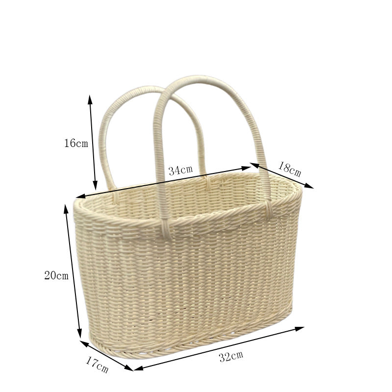 PP Woven Fabric Lined Tote Basket, Rectangular Shopping Basket