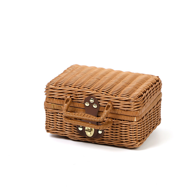 PP Woven Suitcase Storage Basket with Metal Lock and Handle