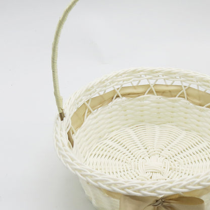 PP Woven Round Gift Basket with Handle and Decorative Ribbon