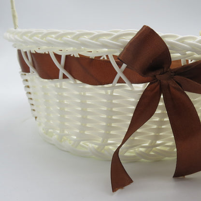 PP Woven Round Gift Basket with Handle and Decorative Ribbon