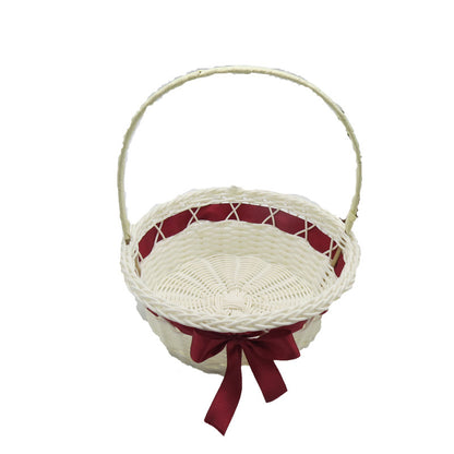 PP Woven Round Gift Basket with Handle and Decorative Ribbon