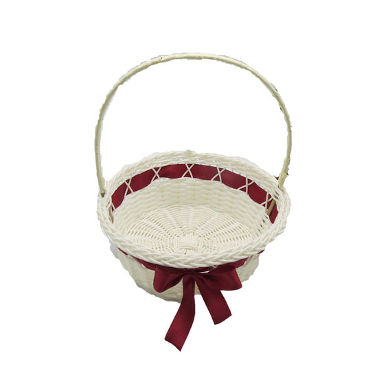 PP Woven Round Gift Basket with Handle and Decorative Ribbon
