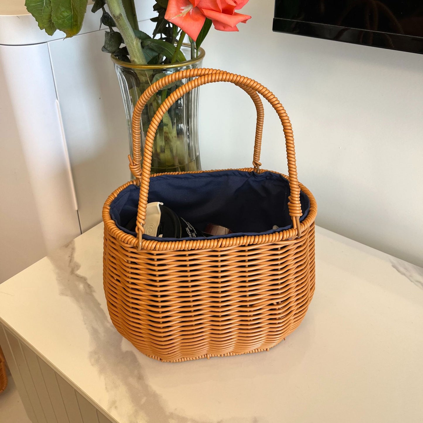 PP Woven Shell Shape Tote Basket with Fabric Lining