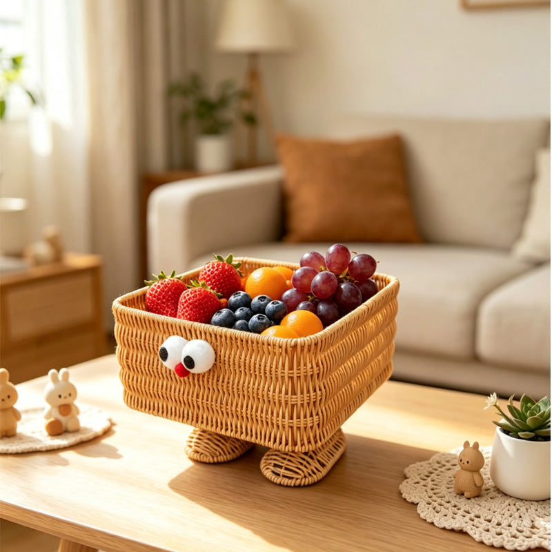 PP Woven Rectangular Basket with Cartoon Face Design