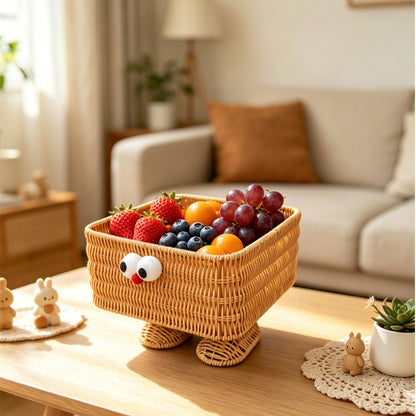 PP Woven Rectangular Basket with Cartoon Face Design
