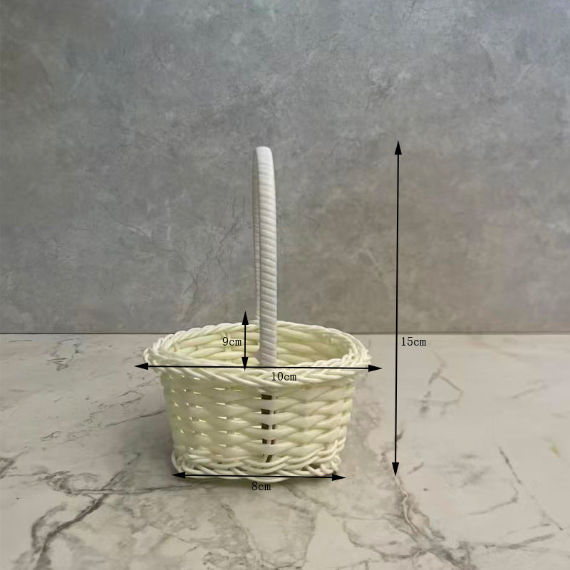 Mini PP Woven Basket with Handle, Small Desktop Storage Organizer