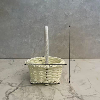 Mini PP Woven Basket with Handle, Small Desktop Storage Organizer