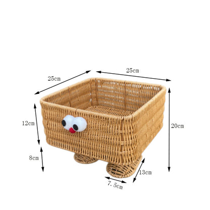PP Woven Rectangular Basket with Cartoon Face Design