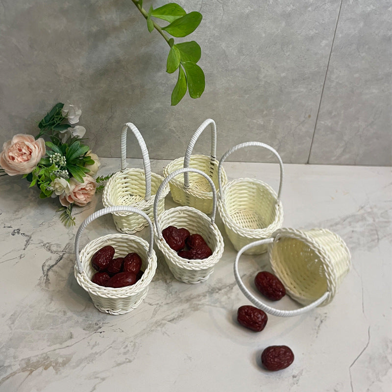 Mini PP Woven Basket with Handle, Small Desktop Storage Organizer