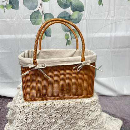 PP Woven Fabric Lined Tote Basket, Rectangular Shopping Basket