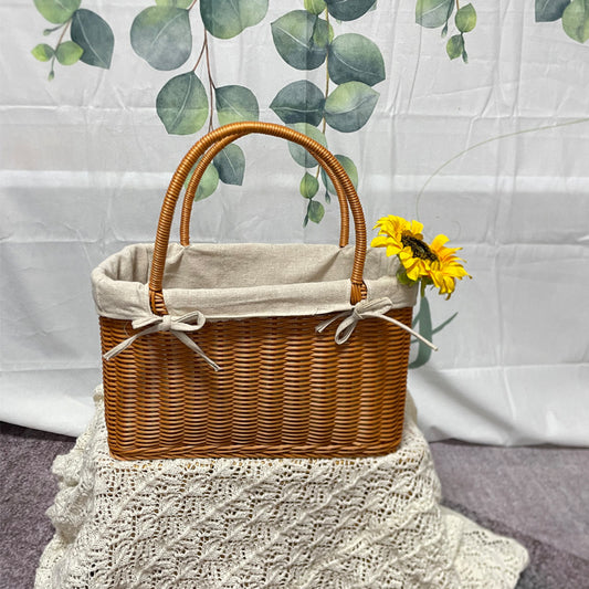 PP Woven Fabric Lined Tote Basket, Rectangular Shopping Basket