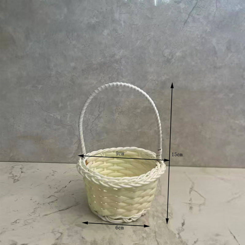 Mini PP Woven Basket with Handle, Small Desktop Storage Organizer