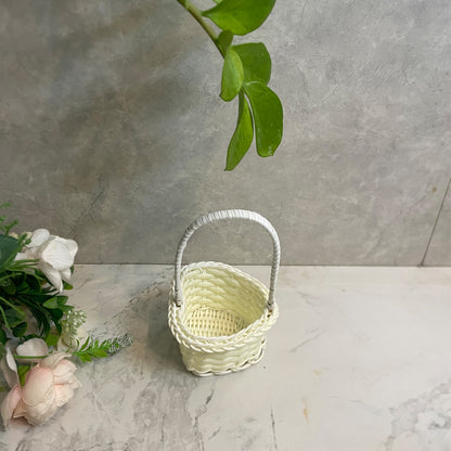 Mini PP Woven Basket with Handle, Small Desktop Storage Organizer