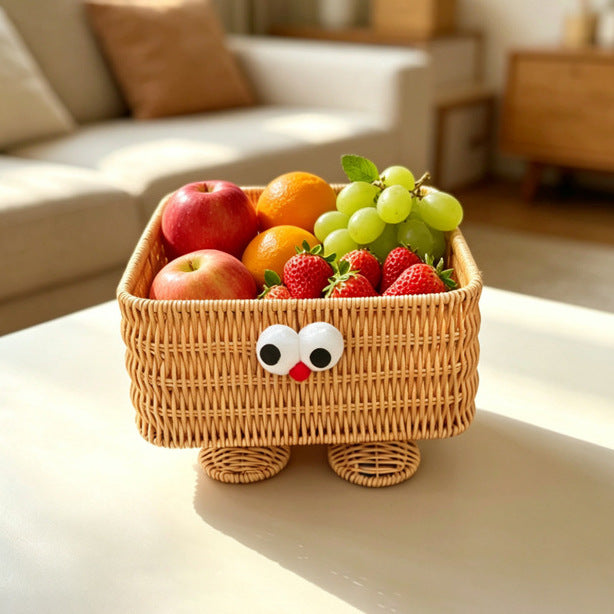 PP Woven Rectangular Basket with Cartoon Face Design