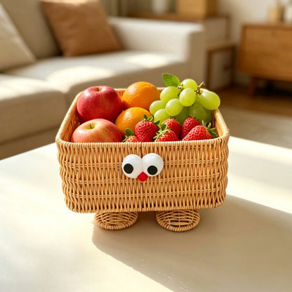 PP Woven Rectangular Basket with Cartoon Face Design
