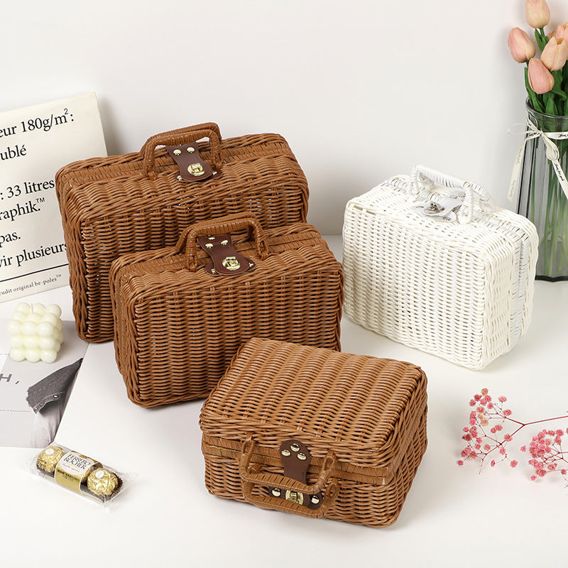 PP Woven Suitcase Storage Basket with Metal Lock and Handle