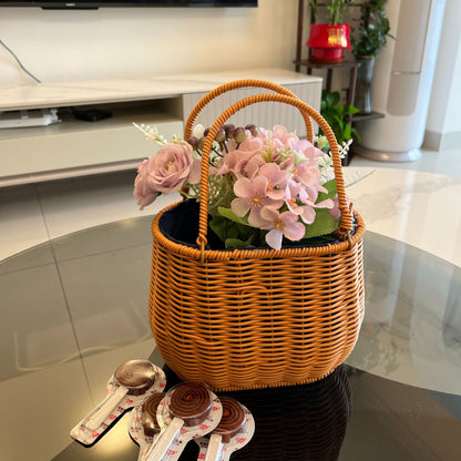 PP Woven Shell Shape Tote Basket with Fabric Lining