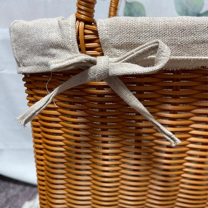 PP Woven Fabric Lined Tote Basket, Rectangular Shopping Basket