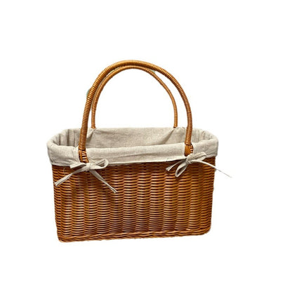 PP Woven Fabric Lined Tote Basket, Rectangular Shopping Basket