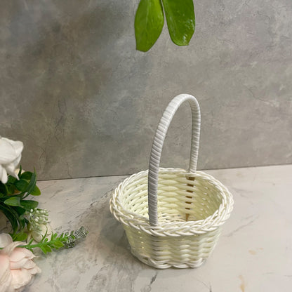 Mini PP Woven Basket with Handle, Small Desktop Storage Organizer