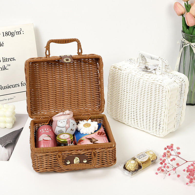 PP Woven Suitcase Storage Basket with Metal Lock and Handle