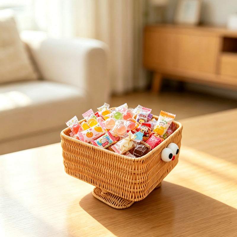 PP Woven Rectangular Basket with Cartoon Face Design